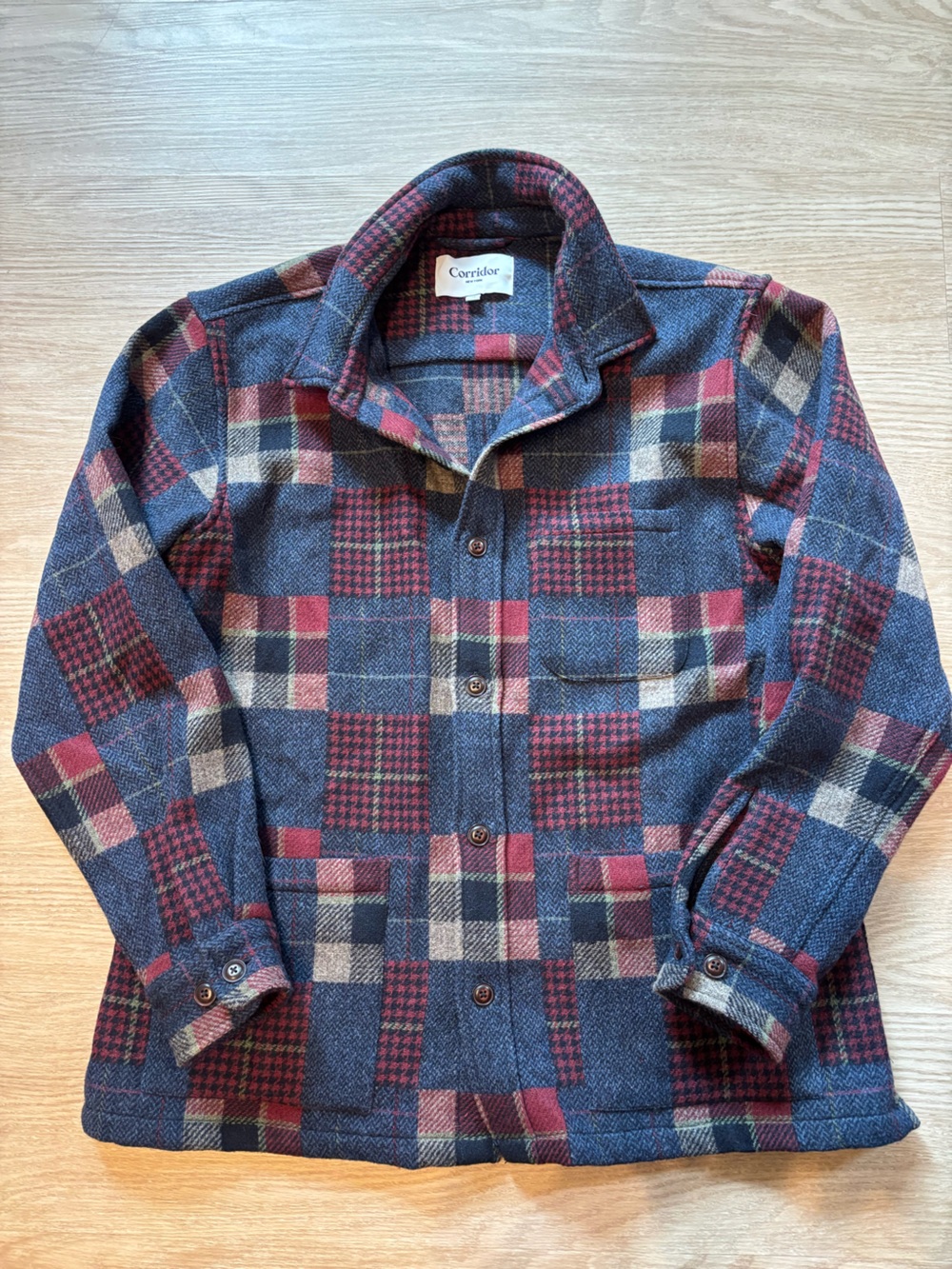 Corridor NYC Mens XL Shacket Patchwork Wool Button Down Casual Jacket Shirt Read